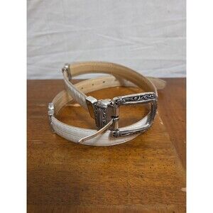 Brighton Leather Belt Western M/30" Beige/Cream Croc Embossed Reversible Vintage